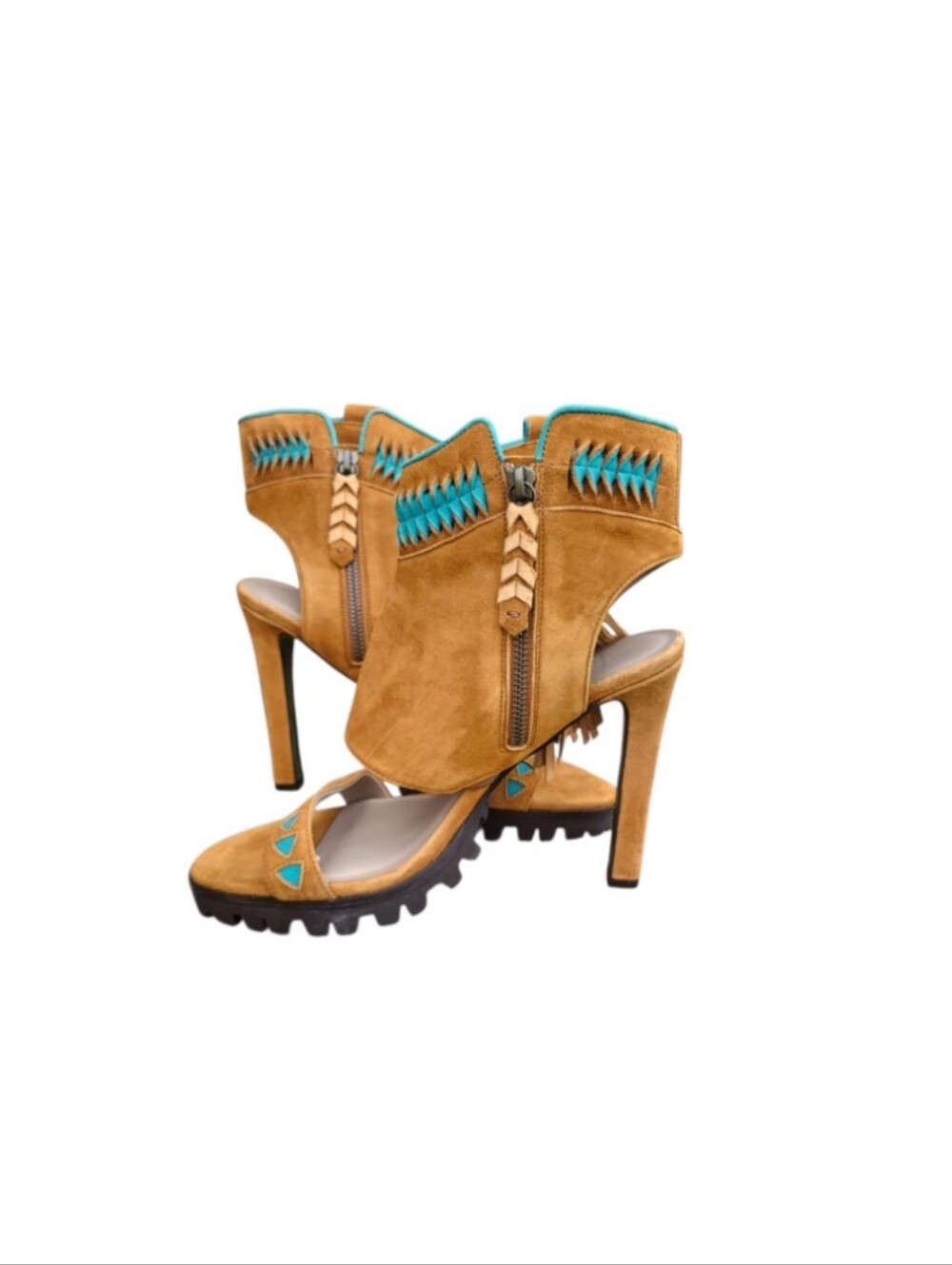 Rare Donald Pliner Lisa Signature Inux Boho Bohemian Native Fringe Stiletto 8 - Picture 2 of 13